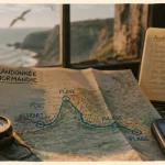 Carte des plages de normandie, GR et itinéraires vélo avec boussole et GPS