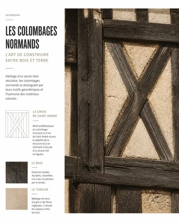 Détails architecturaux d'une maison à colombages en Normandie