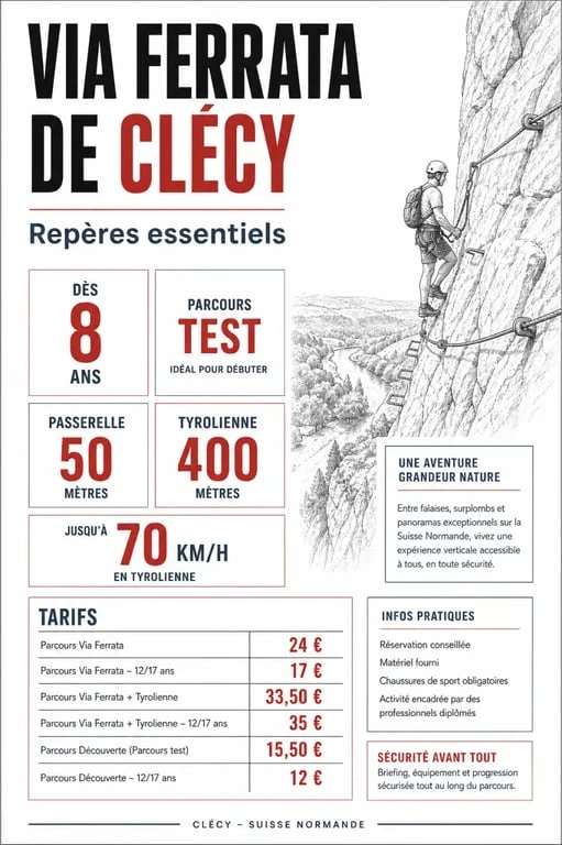 Clécy via ferrata : chiffres clés, âge minimum, tarifs et éléments du parcours
