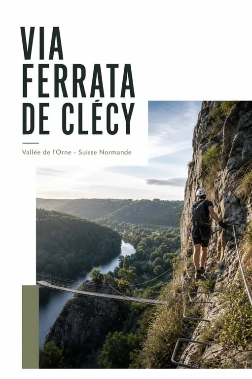 Clécy via ferrata au-dessus de l’Orne avec falaises de Suisse Normande et passerelle suspendue