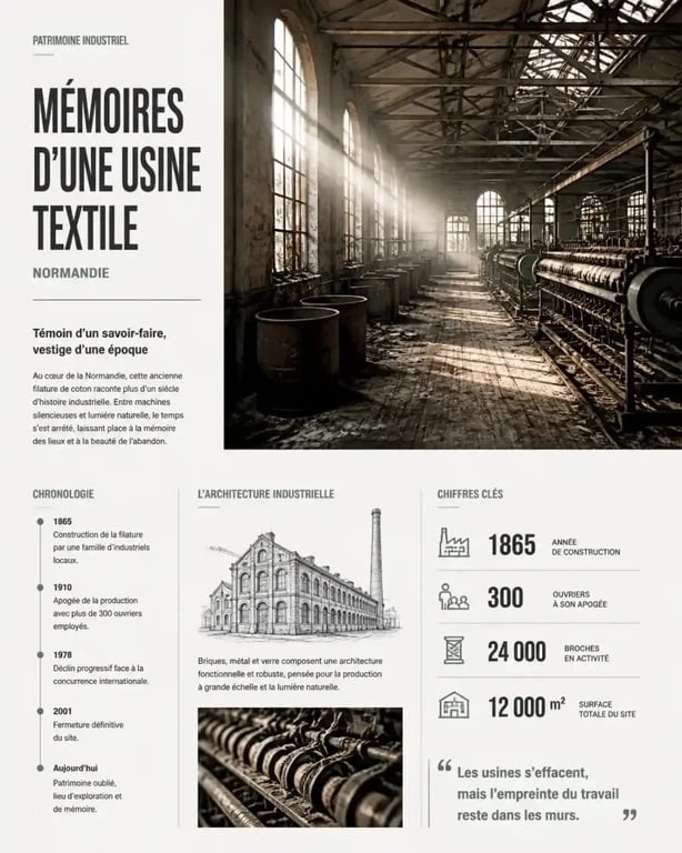 Usine textile désaffectée en Normandie, spot d'urbex industriel