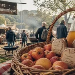 Foire en normandie ce week end : panier de pommes, cidre et fromages à la foire
