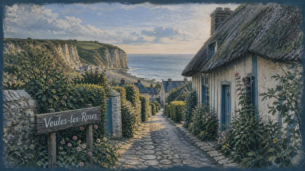 Les plus beaux villages autour de dieppe : Veules-les-Roses, ruelle vers la mer