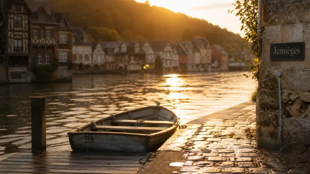 Les plus beaux villages autour de Rouen : Jumièges, Seine au golden hour