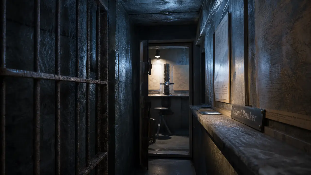 Musee Ouistreham : interieur du Grand Bunker, couloir beton du Mur de l’Atlantique