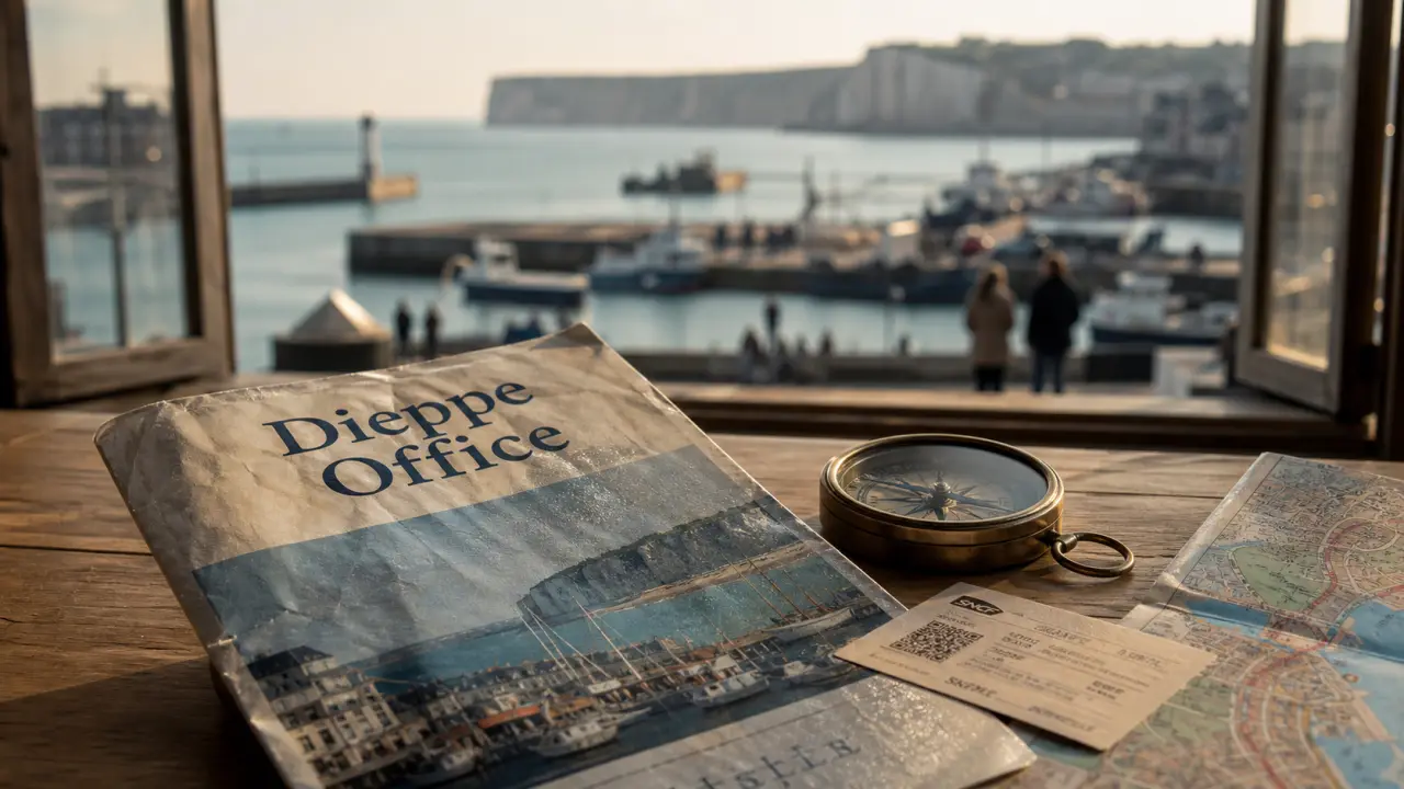 Office de tourisme Dieppe Normandie : brochure, plan et port avec falaises
