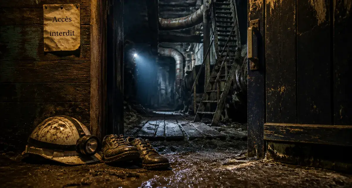Urbex normandie : casque et chaussures dans la boue, porte d’une usine abandonnée