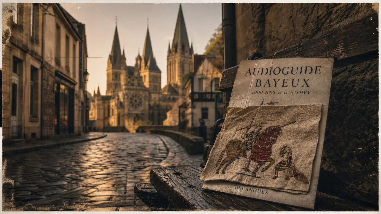 Visiter Bayeux : audioguide près des ruelles, avec la cathédrale au fond