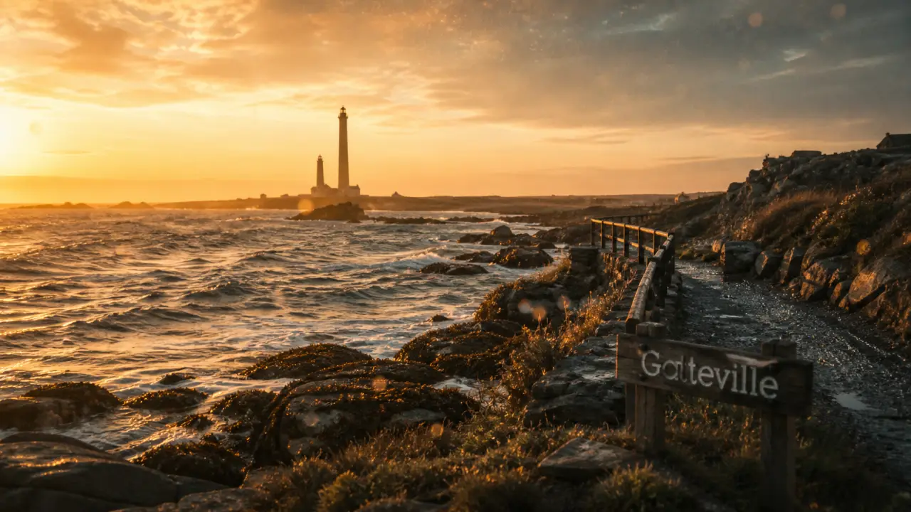 Visiter un phare en Normandie : phare de Gatteville au golden hour, côte et rochers
