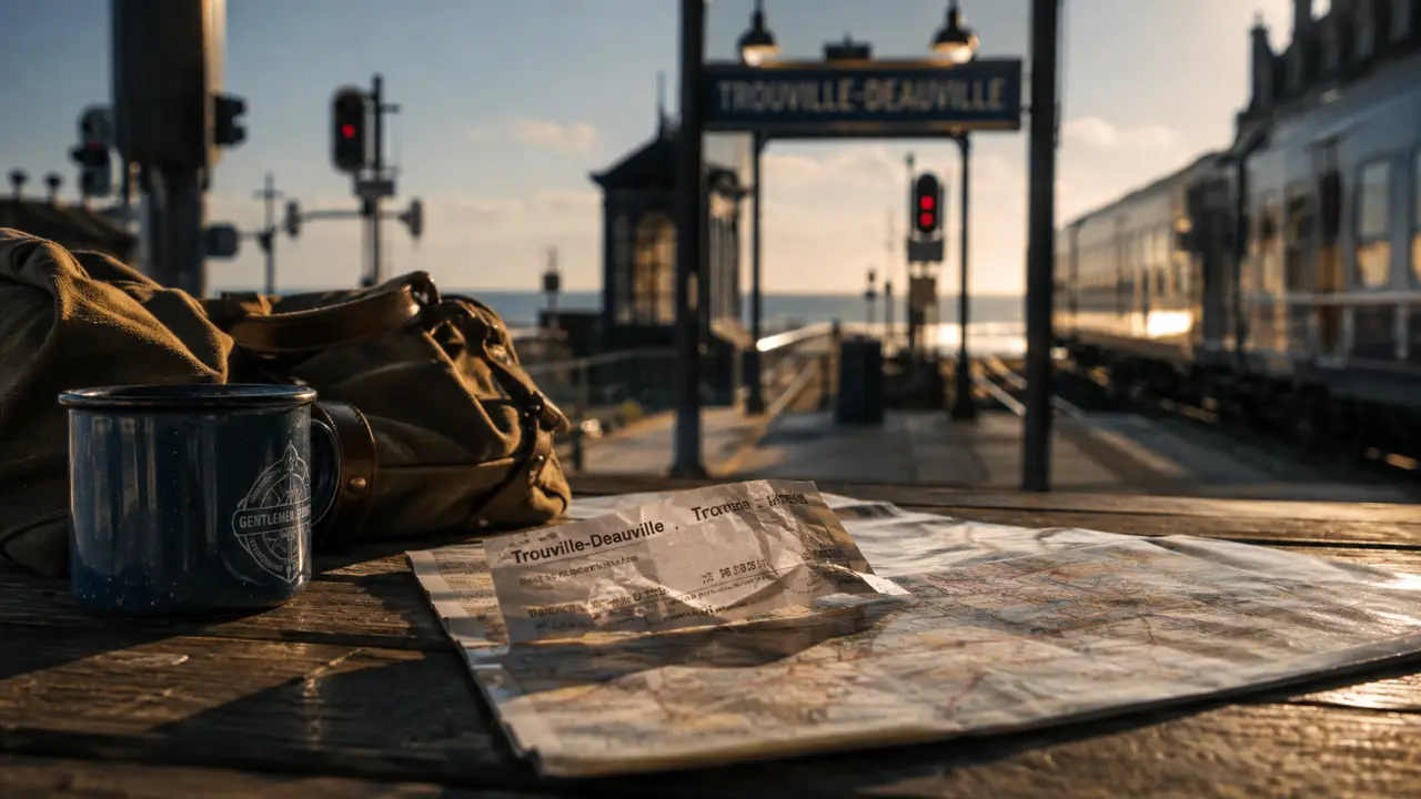 Derniere minute week end normandie : billets et carte sur une table devant la gare de Trouville-Deauville