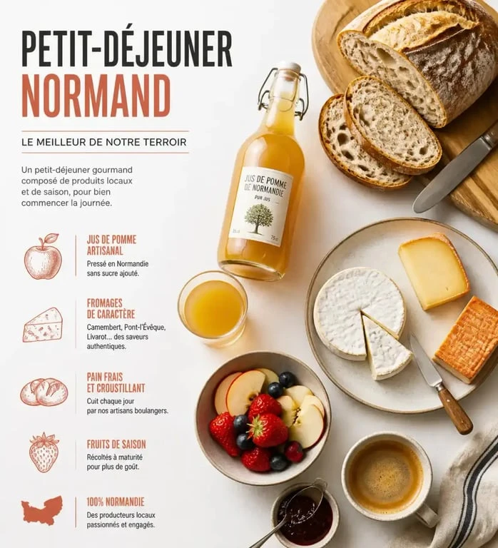 Petit-déjeuner avec produits locaux dans une chambre d'hôtes à Caen