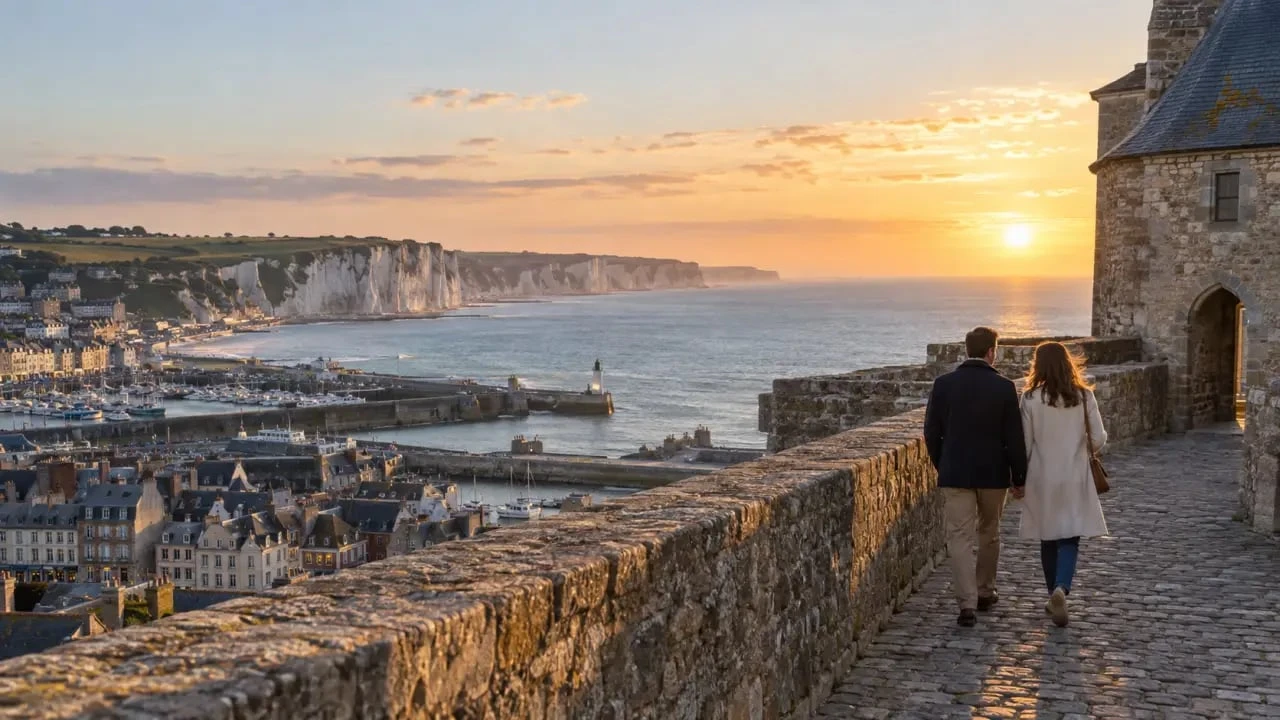 Que faire à Dieppe en amoureux : coucher de soleil depuis les remparts du château-musée