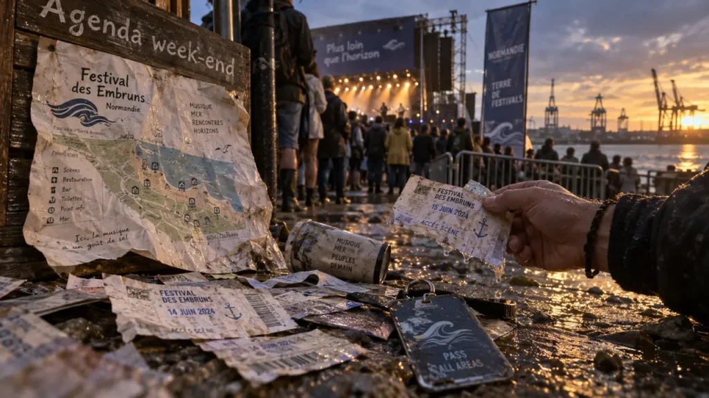 Festival en normandie ce week end : agenda week-end et billets devant un panneau