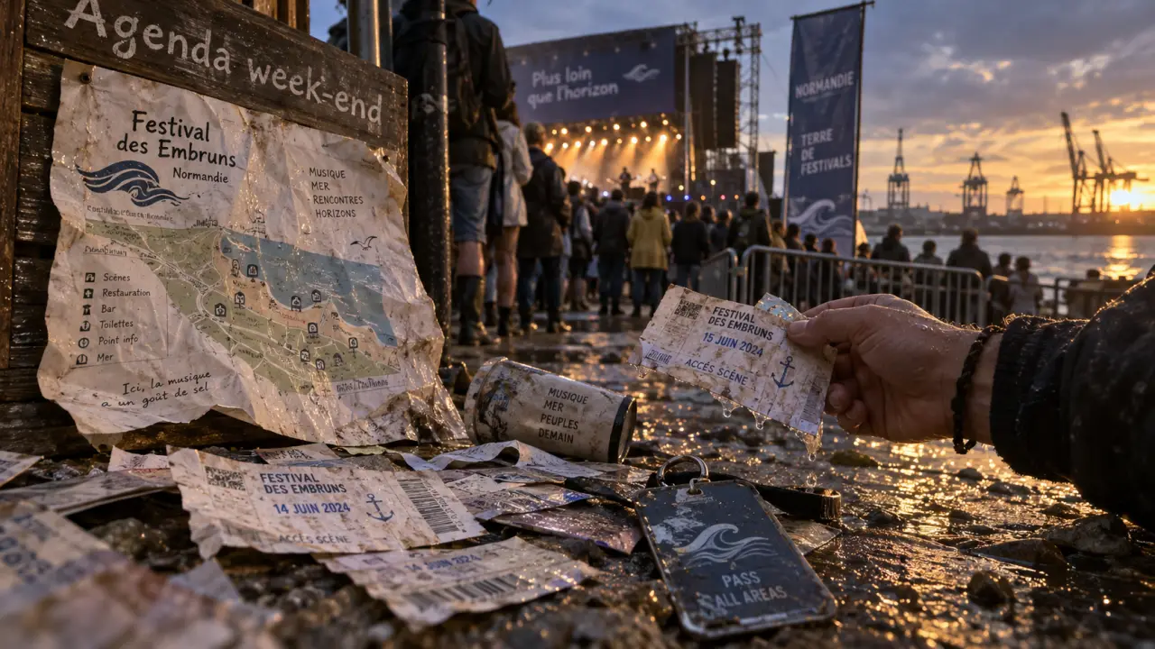 Festival en normandie ce week end : agenda week-end et billets devant un panneau