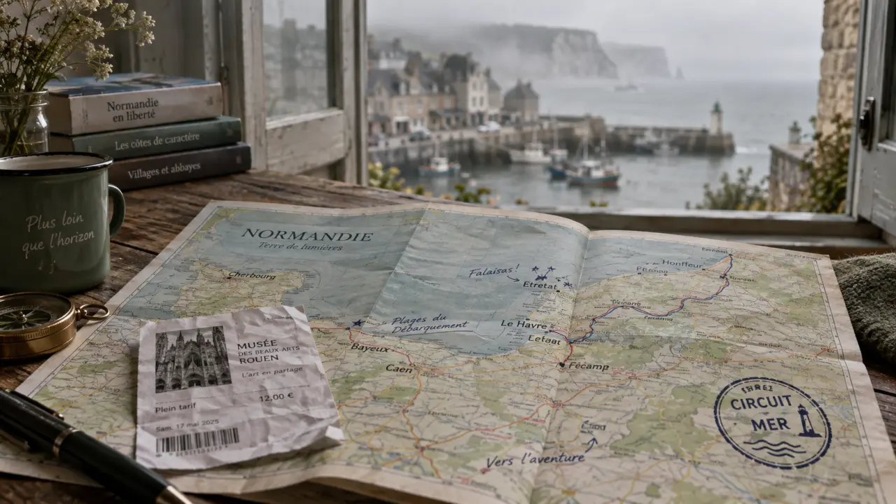 Guide tourisme normandie : carte d’itinéraire falaises et abbayes, sans courir