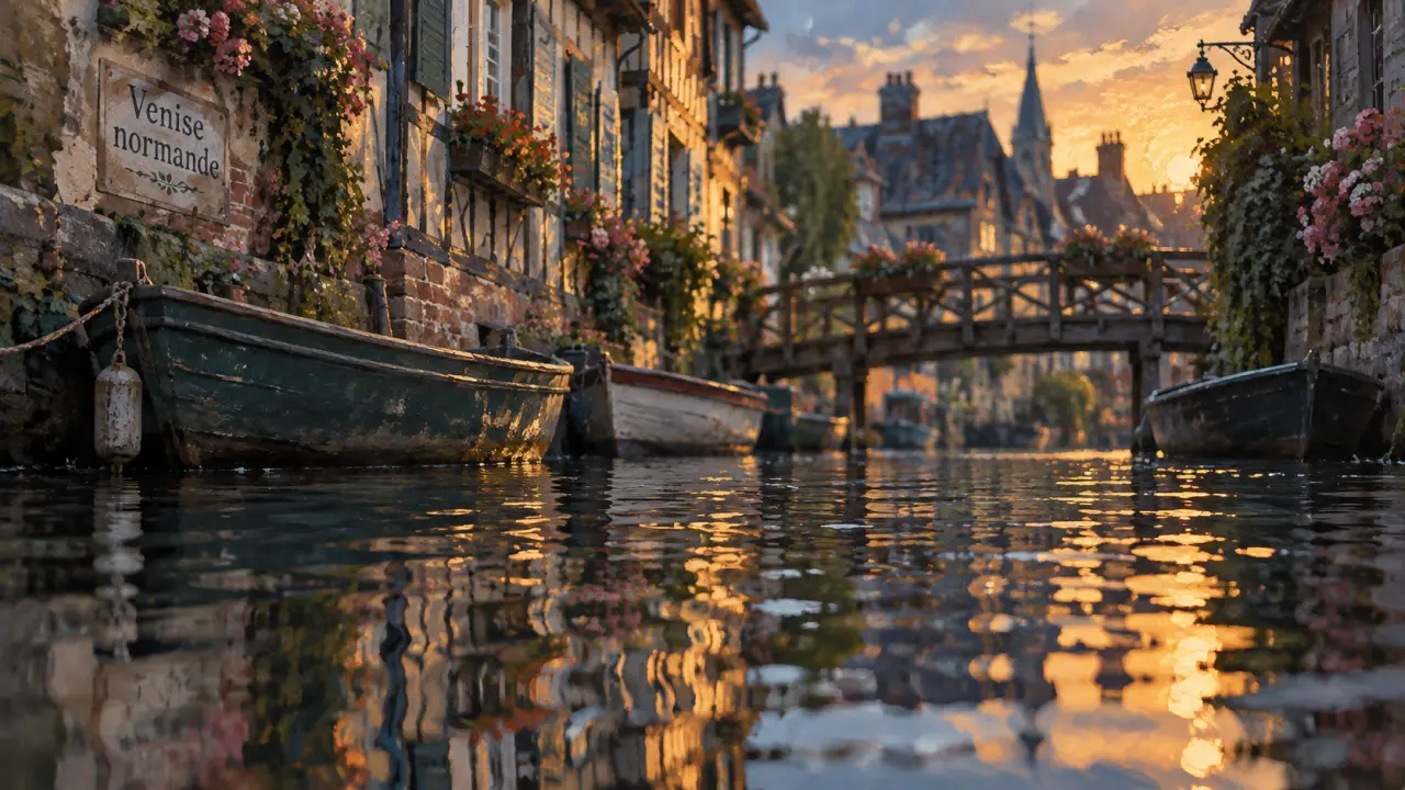 La venise normande à Pont-Audemer : reflets sur le canal et façades à pans de bois