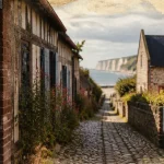 Ruelle cauchoise à Veules-les-Roses, les plus beaux villages du pays de caux, falaises et mer de la Côte d’Albâtre