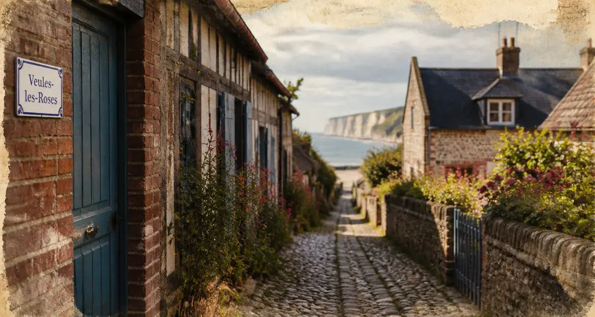 Ruelle cauchoise à Veules-les-Roses, les plus beaux villages du pays de caux, falaises et mer de la Côte d’Albâtre