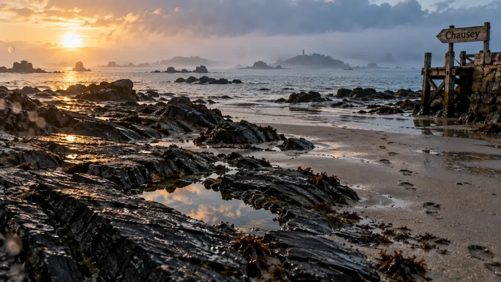 Lieux insolites en Normandie : rivage des îles Chausey à marée basse