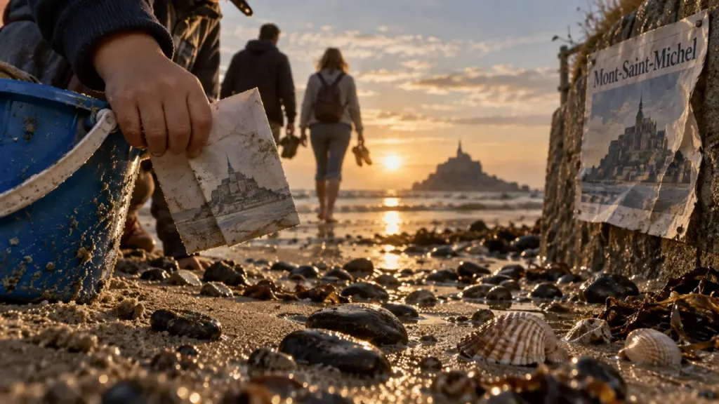 Que faire en Basse Normandie en famille : enfant sur la plage au Mont-Saint-Michel