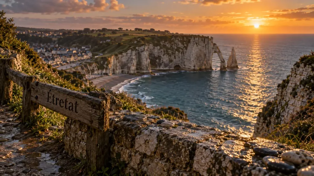 Que faire en haute normandie : falaises d’Étretat au coucher du soleil