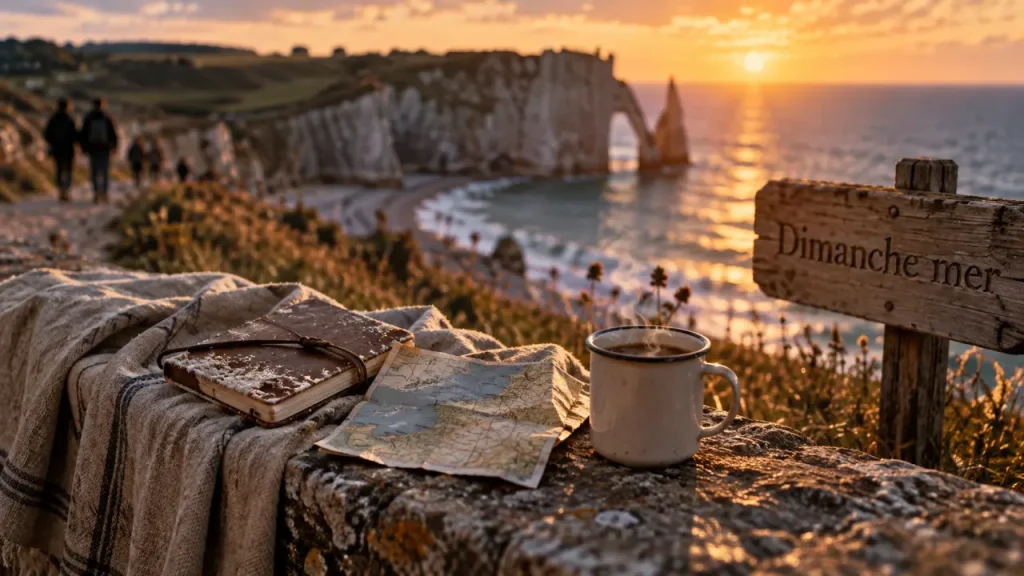 Que faire un dimanche en Normandie : falaises d’Étretat au golden hour
