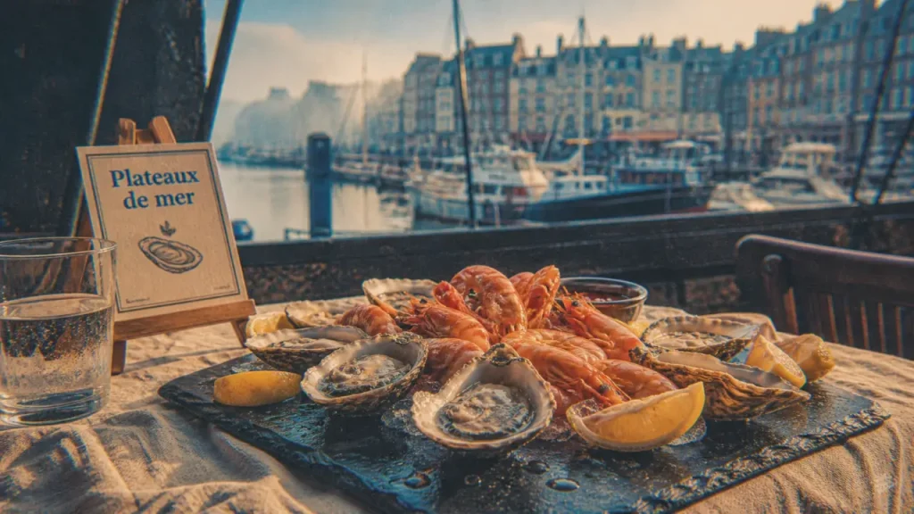 Restaurant honfleur fruits de mer : plateau de fruits de mer sur le port
