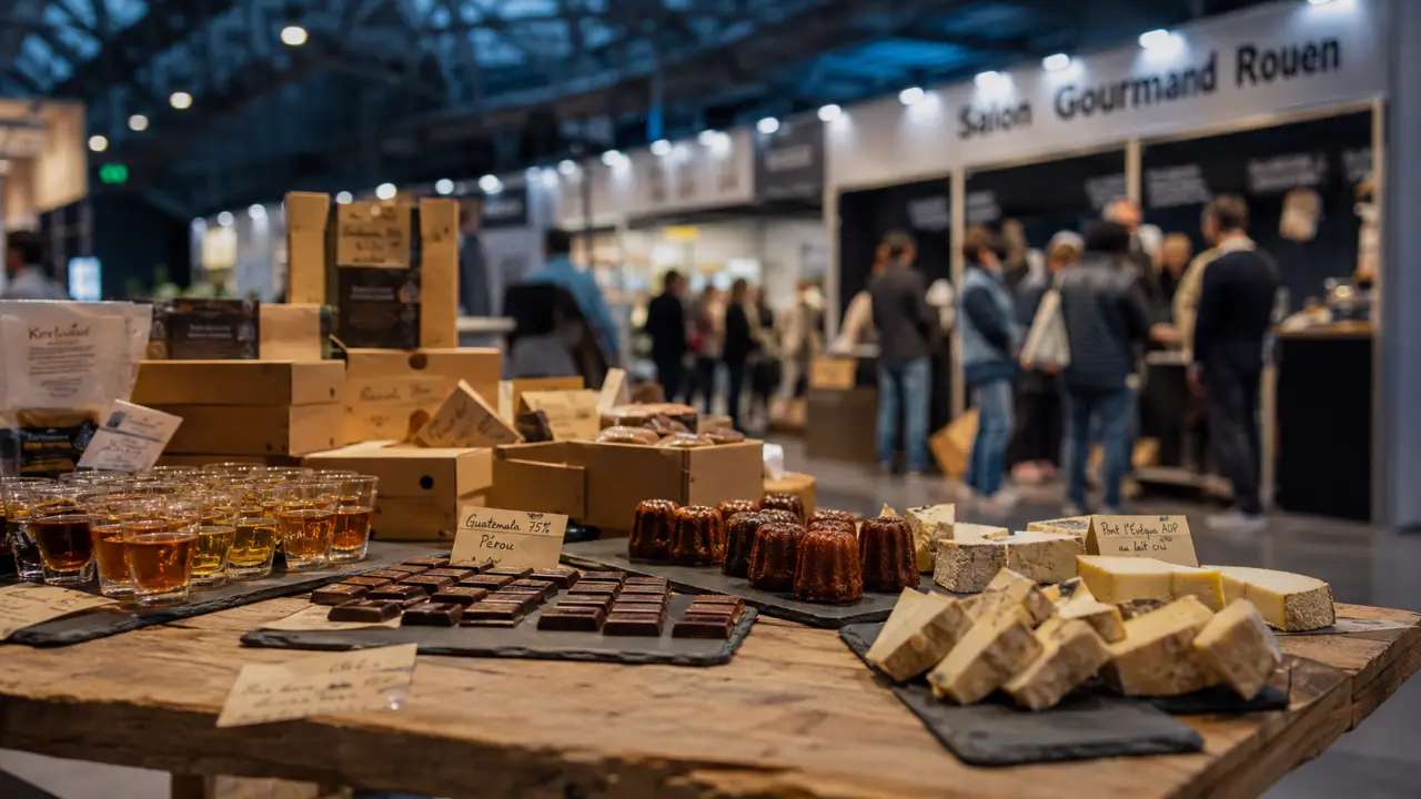 Salon gourmand rouen : dégustation de fromages et produits normands en hall d’exposition