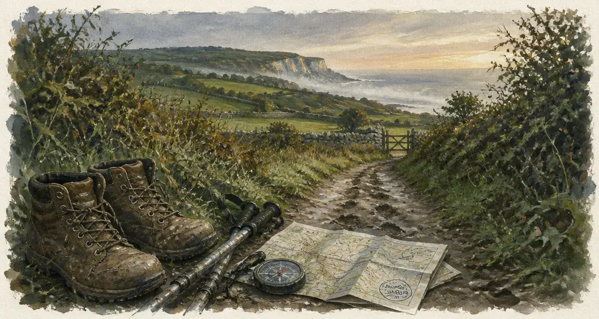 Séjour randonnée normandie : chemin entre haies, brume et marées