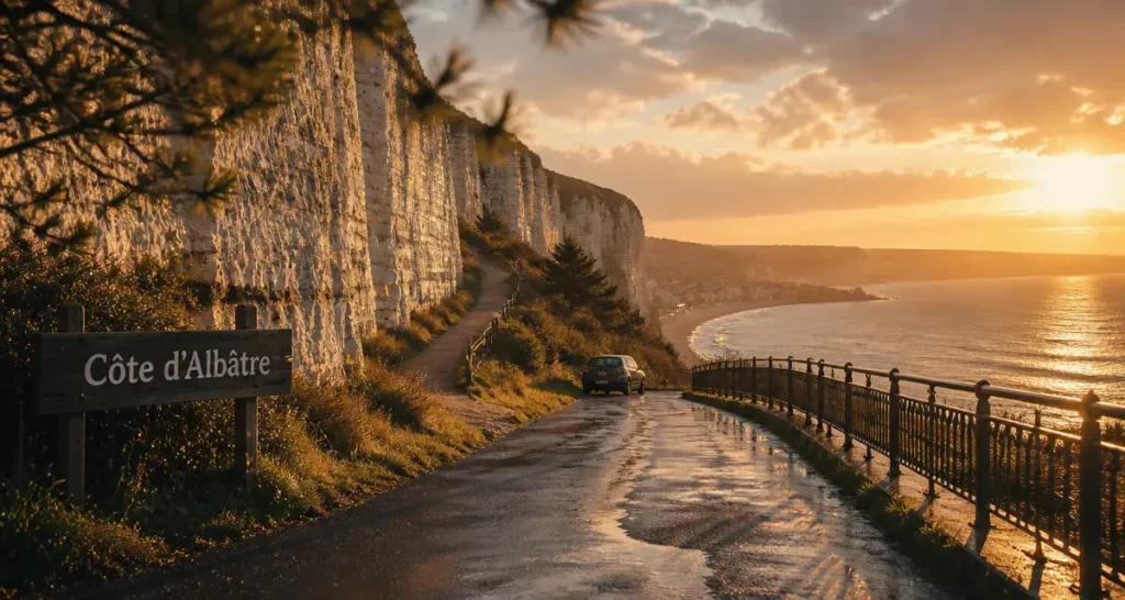 Tourisme haute normandie : falaises de craie de la Côte d’Albâtre, mer au loin
