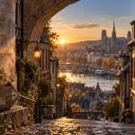 Villes à visiter en Normandie : Rouen, la Seine et la cathédrale au golden hour