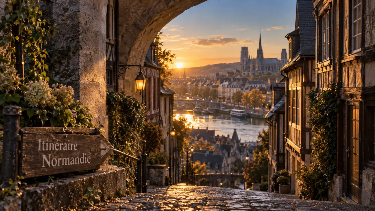Villes à visiter en Normandie : Rouen, la Seine et la cathédrale au golden hour