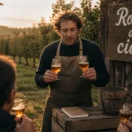 Visiter cidrerie Normandie : dégustation de cidre ambré dans un verger normand