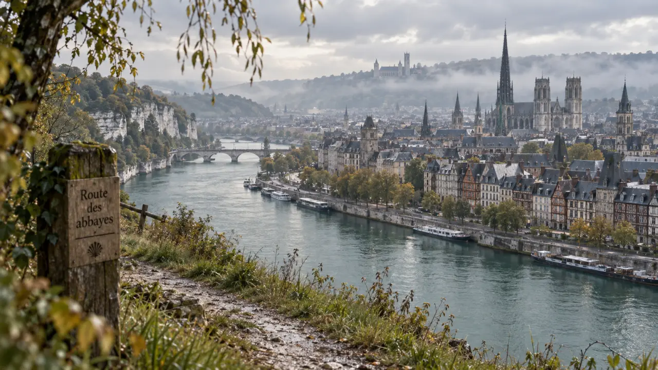 Visiter la haute normandie : boucle de Seine, quais de Rouen et abbaye en brume