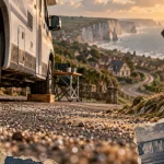 Visiter la Normandie en camping car : camping-car près de la Côte d’Albâtre, parking en bord de route