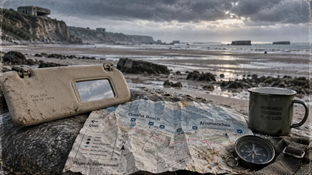 Visiter les plages du debarquement normandie : carte Omaha Beach et Arromanches, mer grise