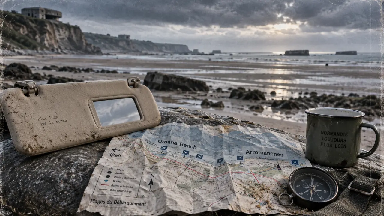 Visiter les plages du debarquement normandie : carte Omaha Beach et Arromanches, mer grise