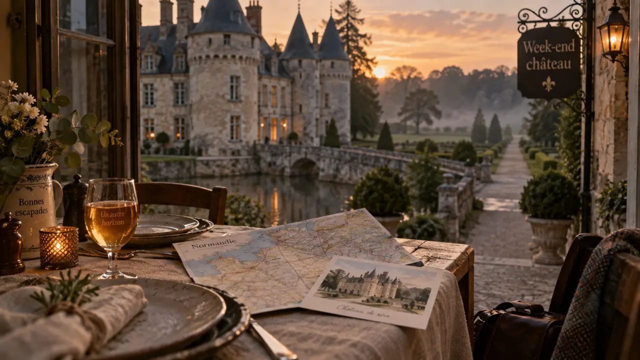 Week end chateau normandie : table près d’un château en pierre