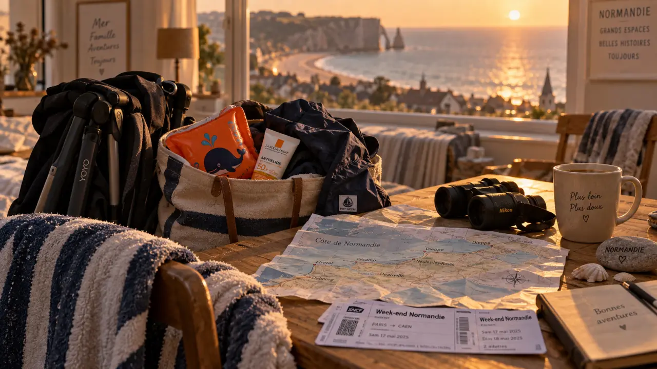 Week end en famille Normandie : chambre lumineuse et départ plage au golden hour
