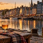 Week end à Honfleur en amoureux au Vieux Bassin, coucher de soleil doré