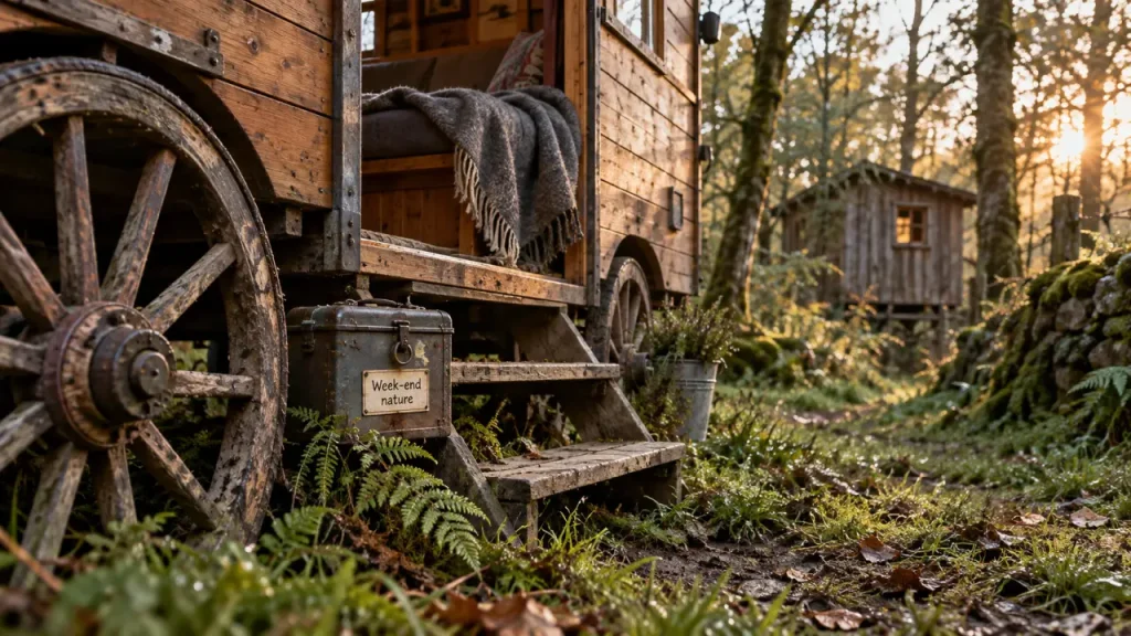 Week end insolite normandie pas cher : roulotte bois en pleine nature
