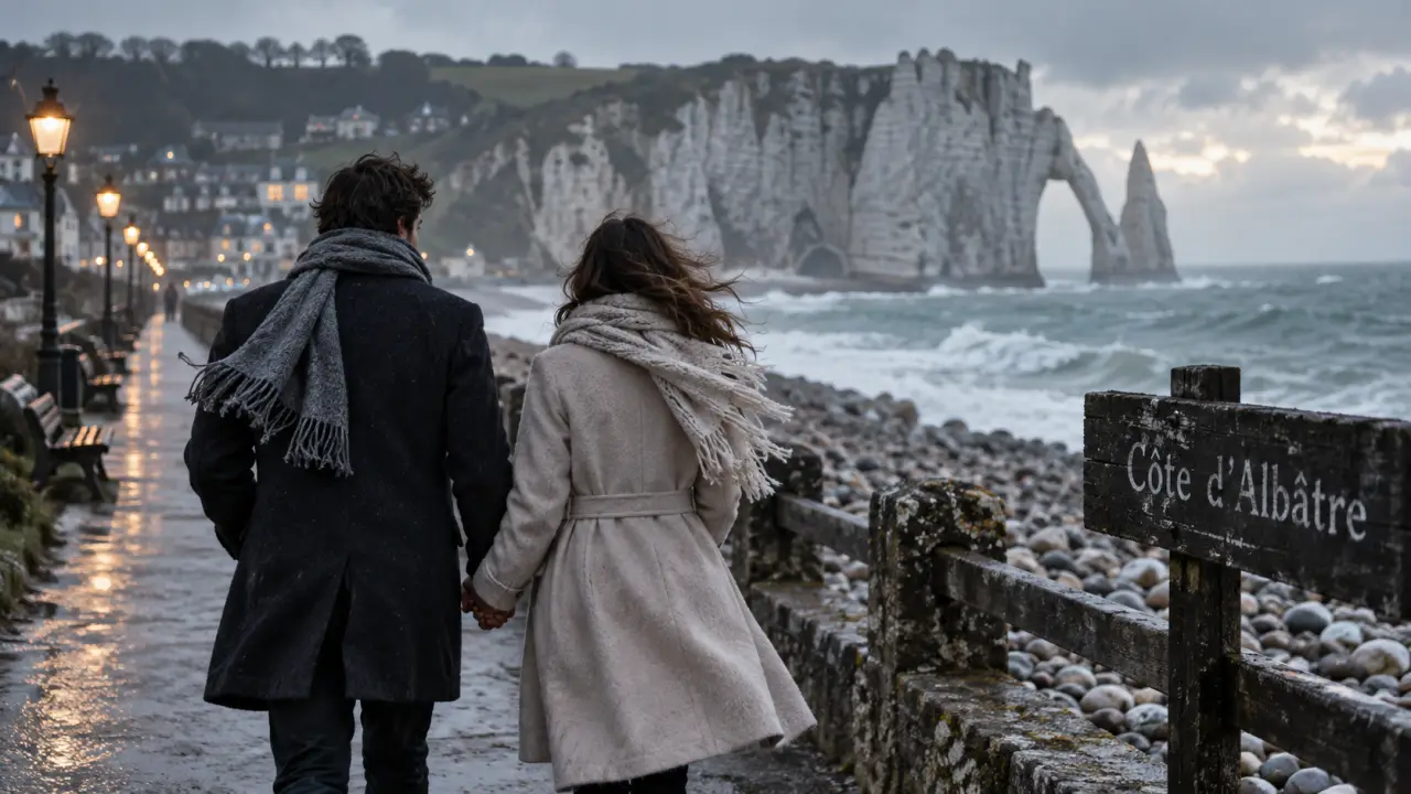 Week end saint valentin normandie : couple à Étretat, promenade mer et falaises
