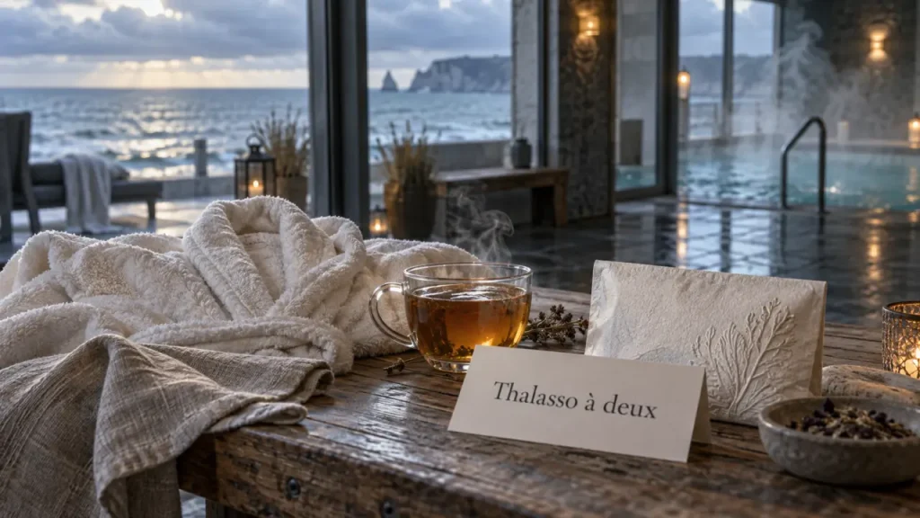 Week end thalasso normandie 2 personnes : serviette et tisane, vue mer
