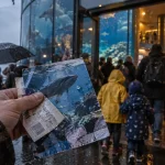 Aquarium a visiter en normandie à Cherbourg, entrée vitrée et file d’attente