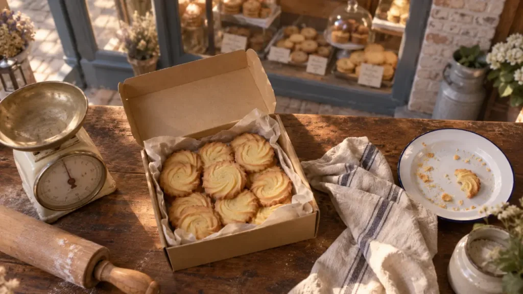Biscuiterie a visiter en normandie : sablés beurrés en boutique, vitrine et ambiance gourmande