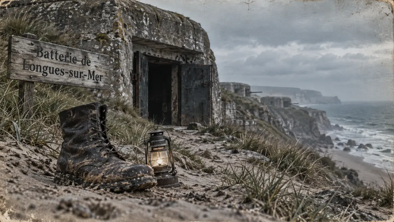 Blockhaus à visiter en Normandie : Batterie de Longues-sur-Mer, casemate sur la côte
