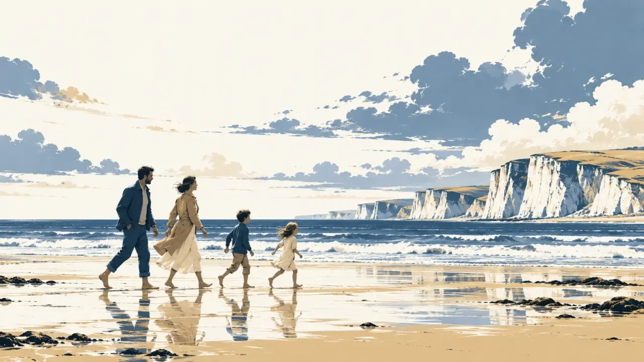 Vacances en famille en Normandie sur une plage du littoral normand