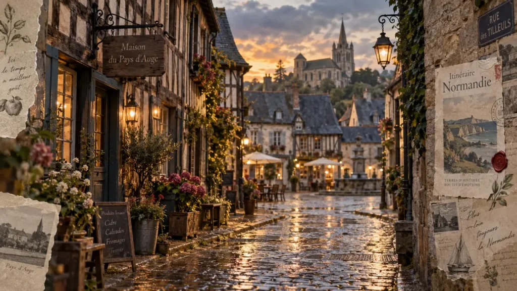 Normandie villages a visiter : rue à colombages du Pays d’Auge
