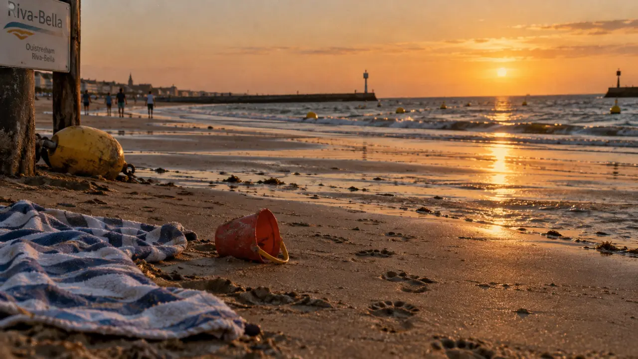 Ouistreham plage à Riva-Bella, bord de mer et mer à marée basse