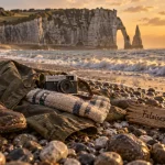 Plage a visiter normandie : falaises d’Étretat, galets et mer au golden hour